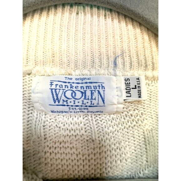 Frankenmuth Woolen Mill Womens Grannycore Sweater Size L Cream Pink Floral Embro - Picture 3 of 10